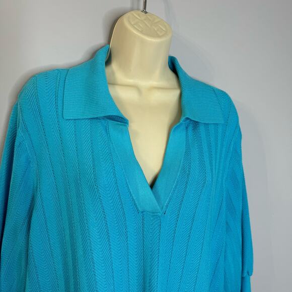 Talbots Johnny Collar Knit Polo Sweater Short Sleeve Textured Chevron Blue XL - Picture 3 of 9